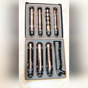 NIB FoxyBae 7 in 1 Barells Rose Gold Titanium Interchangeable Curling Wand Set